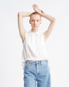 Summer Textures Side Tie Sleeveless Shirt, Bright White, hi-res