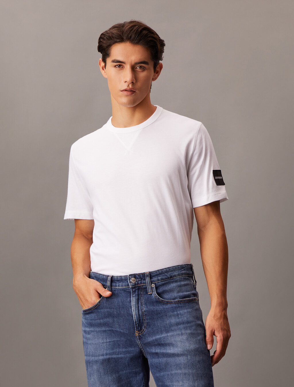 Institutional Logo Sleeve Badge Tee, Bright White, hi-res