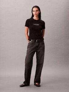 Oval Logo Print Slim Tee, Black, hi-res