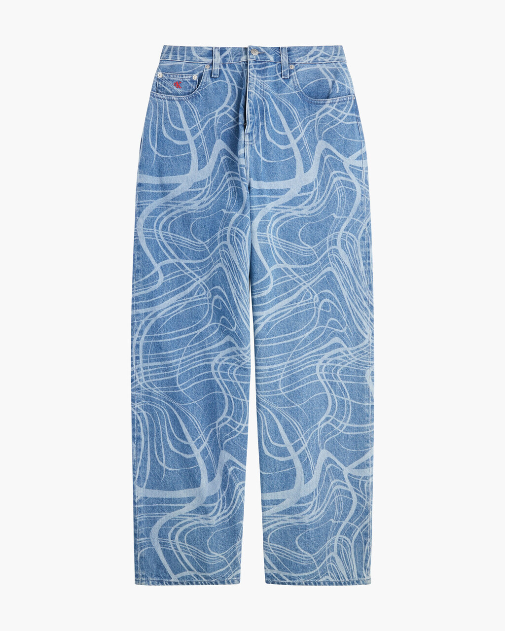 CK ONE GENDERLESS DISRUPTED LOGO WIDE JEANS, Denim Light, hi-res