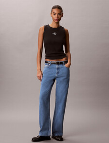 Rib Knit Monogram Tank Top, Black, hi-res