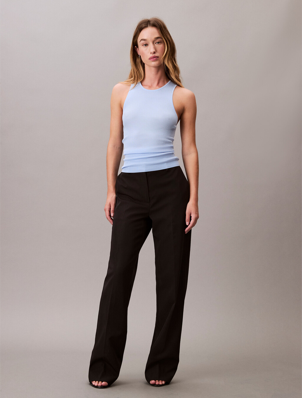 Viscose Blend Ribbed Tank Top, Cerulean, hi-res