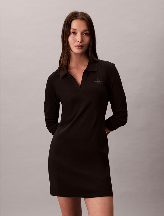 Slim Ribbed Cotton Polo Dress