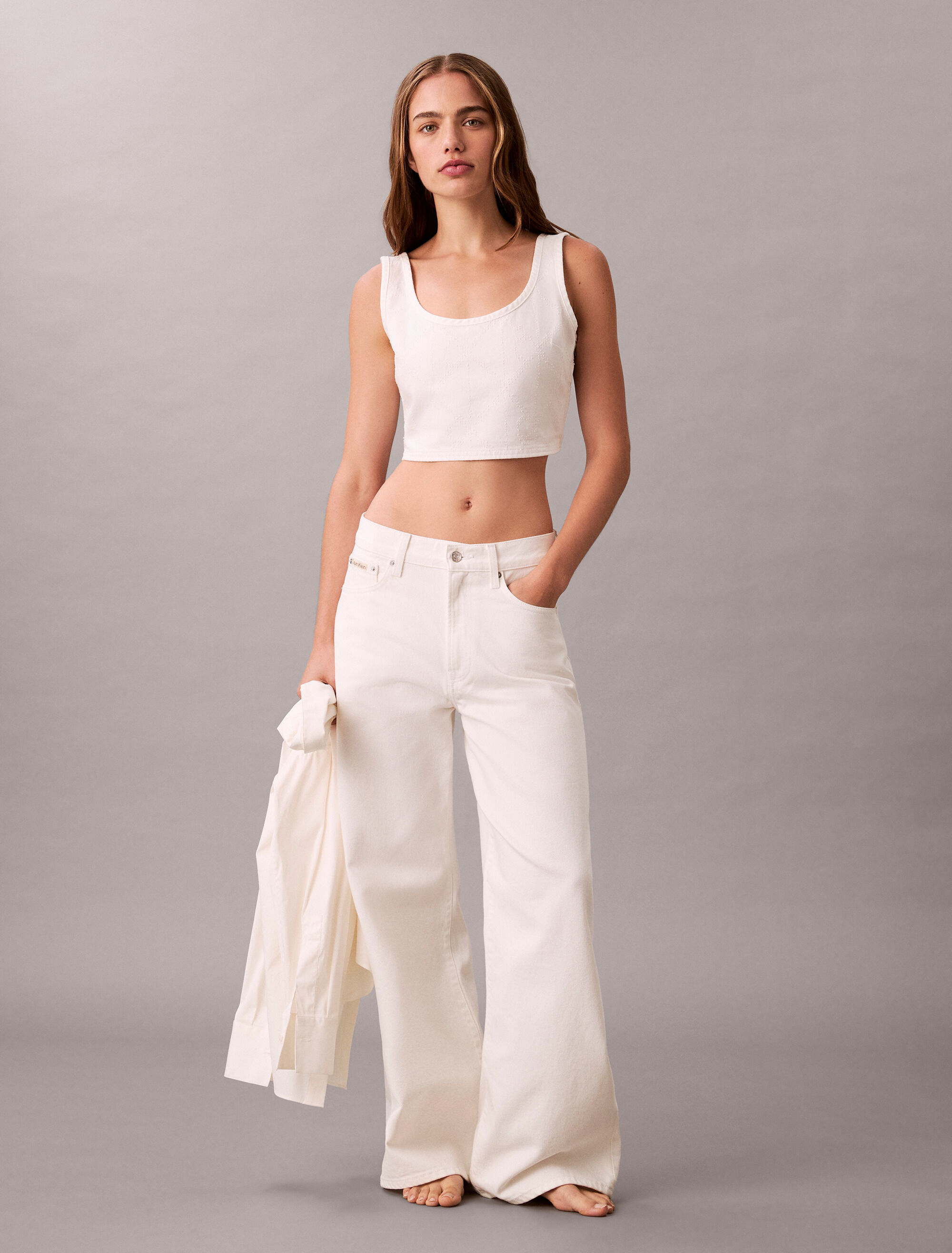 Denim Allover Monogram Cropped Tank Top | natural | Calvin Klein