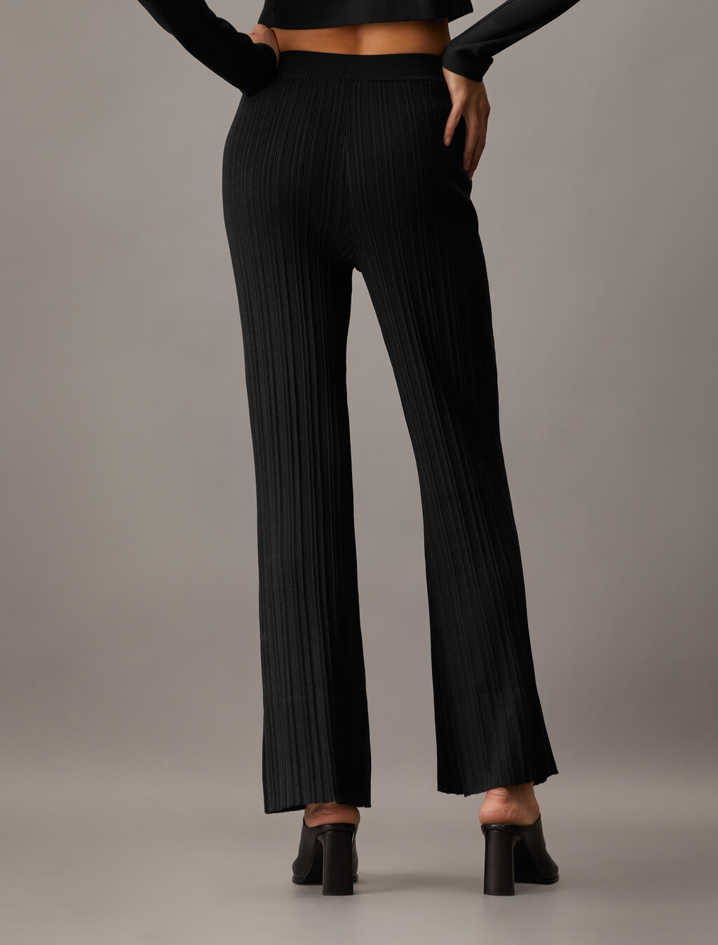 High Rise Slim Rib Knit Pants, Ck Black, hi-res