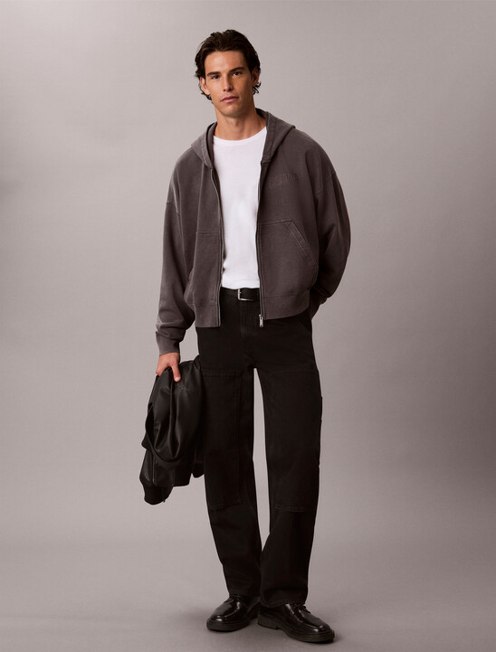 Garment-Dyed Boxy Zip-Up Hoodie