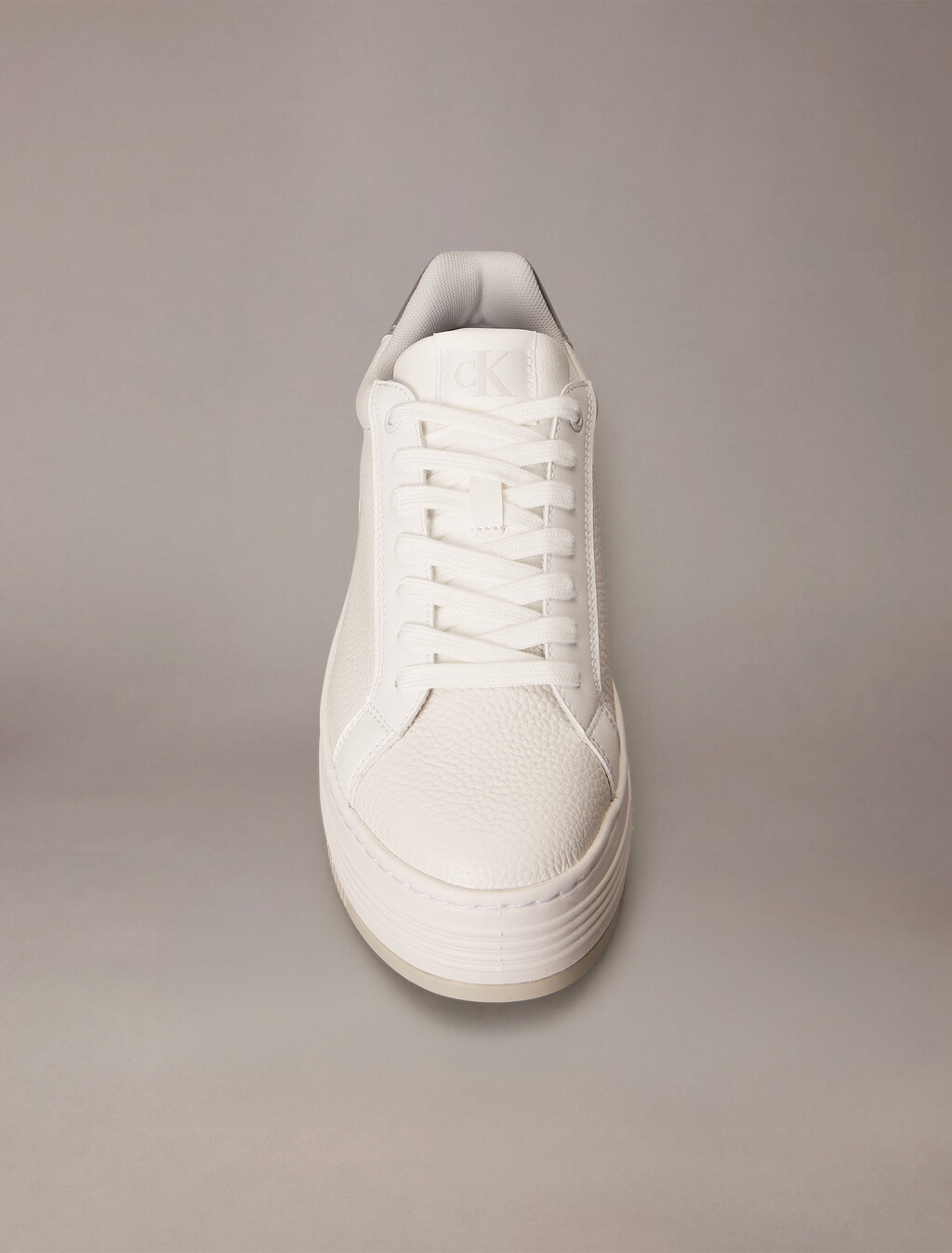 Leather Platform Trainers, Bright White/Silver, hi-res