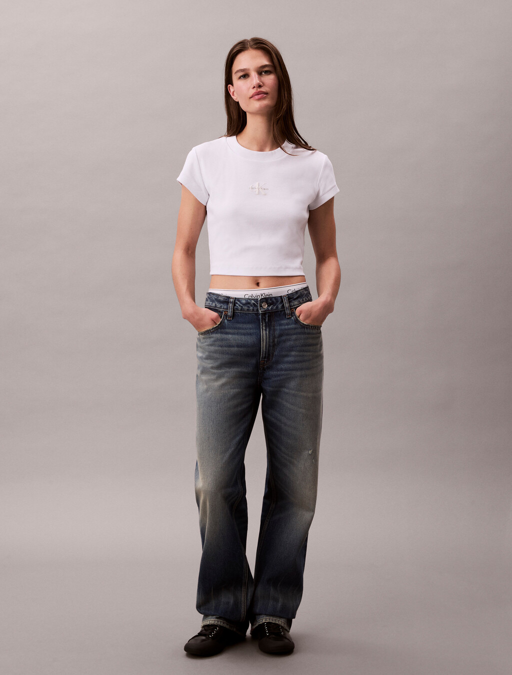 Slim Cropped Monogram T-shirt, Brilliant White, hi-res