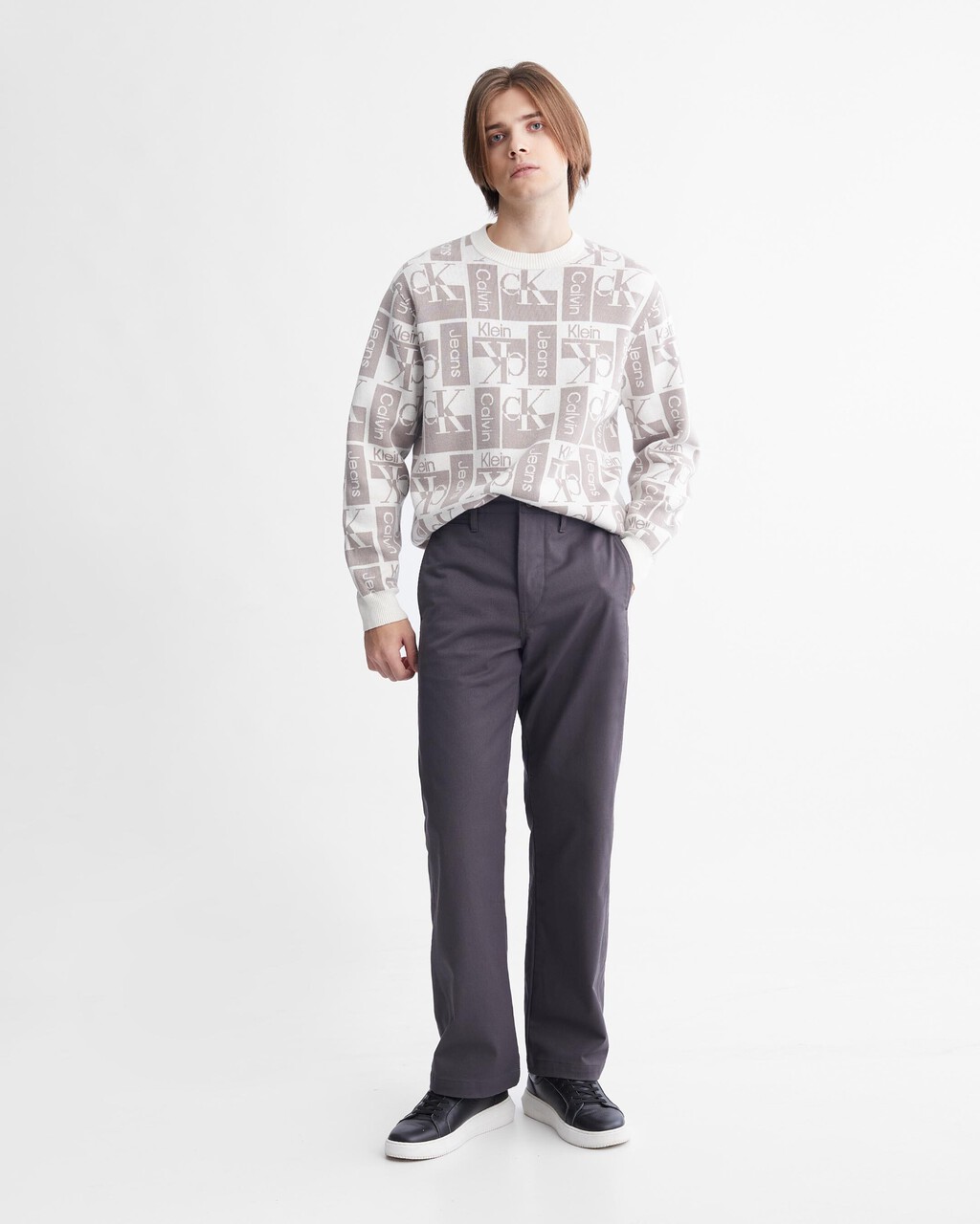 All Over Print Monogram Sweater, Ivory, hi-res