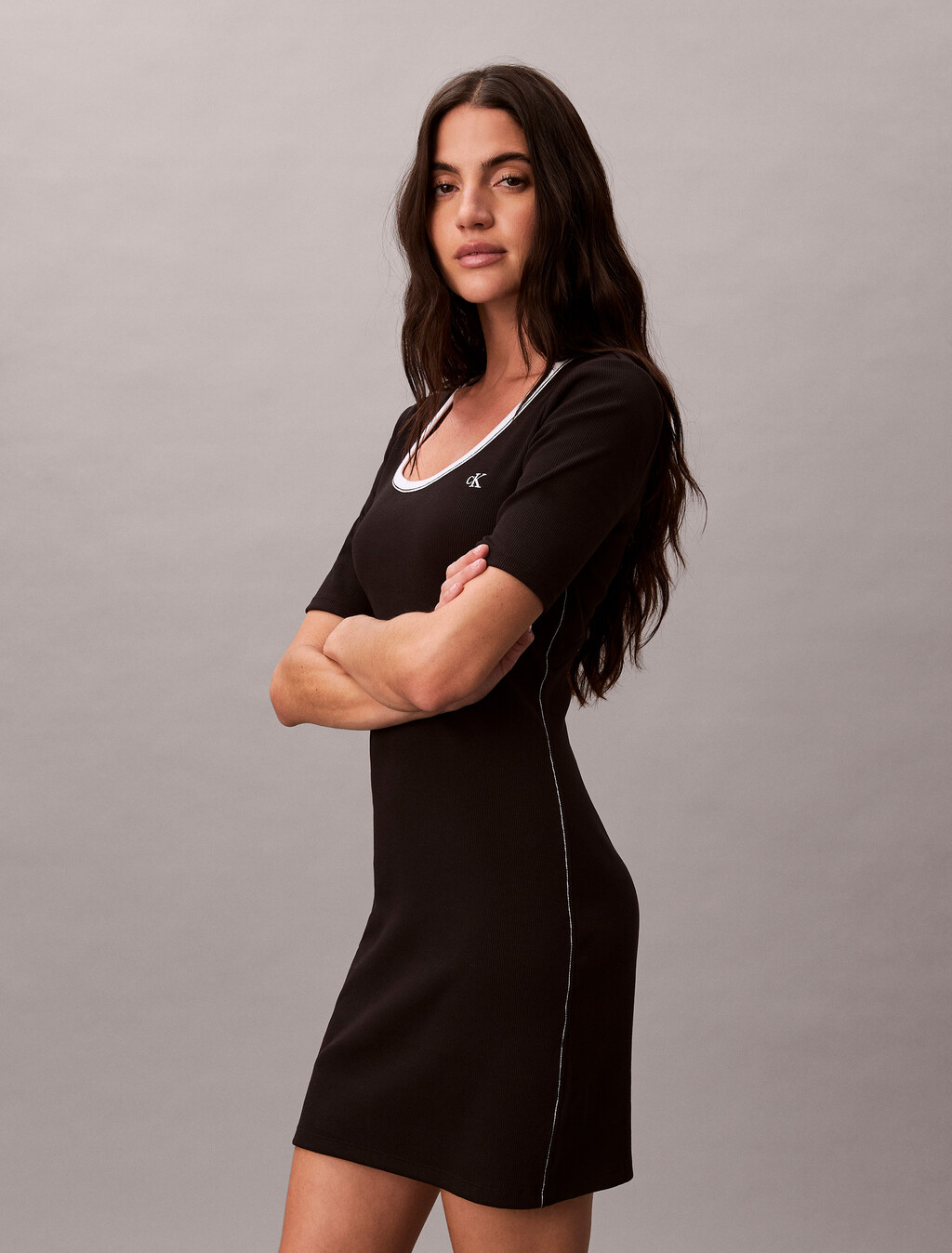 Rib Knit Baby Fit Mini Dress, Black, hi-res