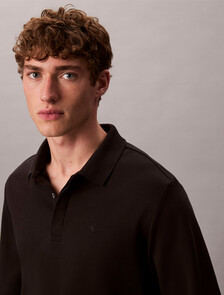 Luxe Cotton Long Sleeve Polo, Black, hi-res
