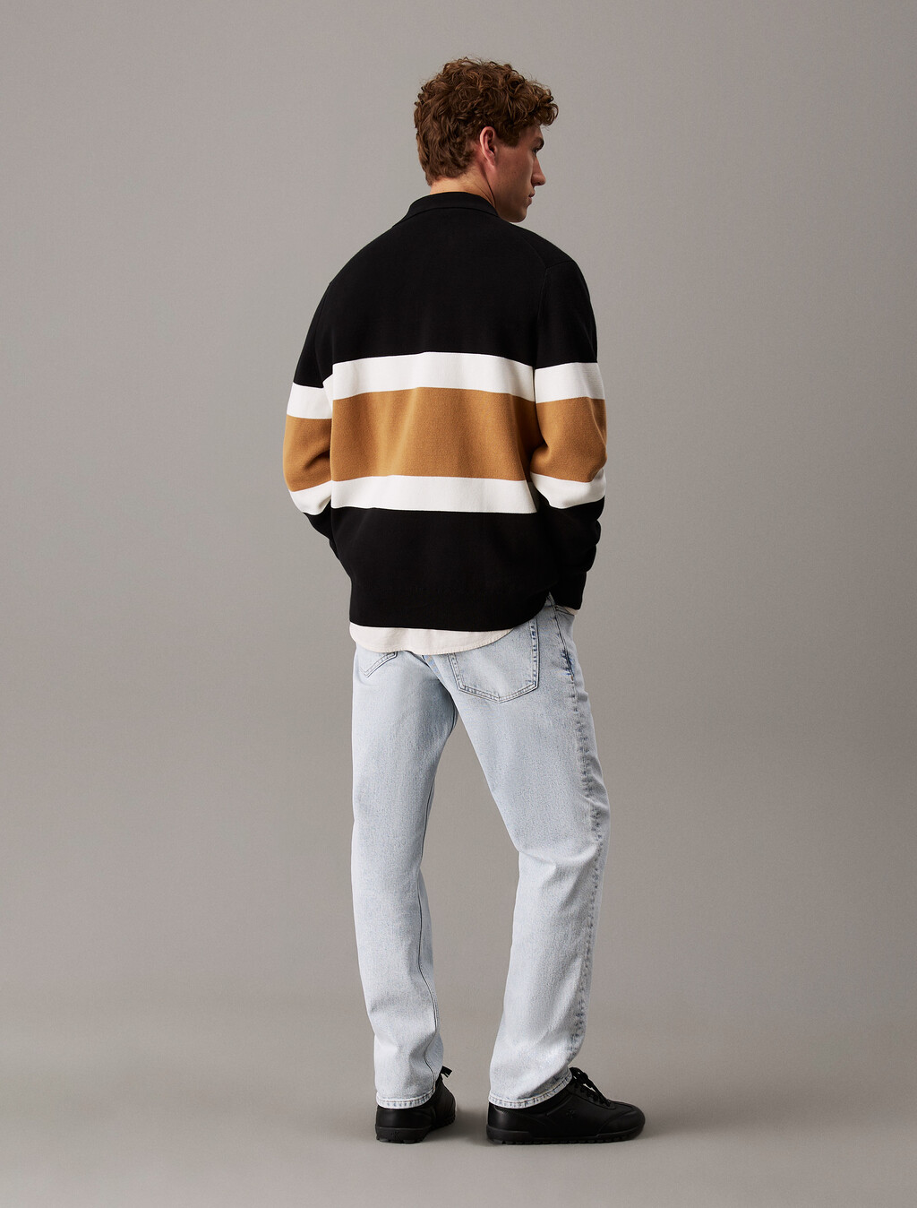 Color Block Stripe Milano Polo, Black, hi-res