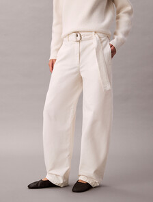Cotton Relaxed Belted Pants, White Greige, hi-res