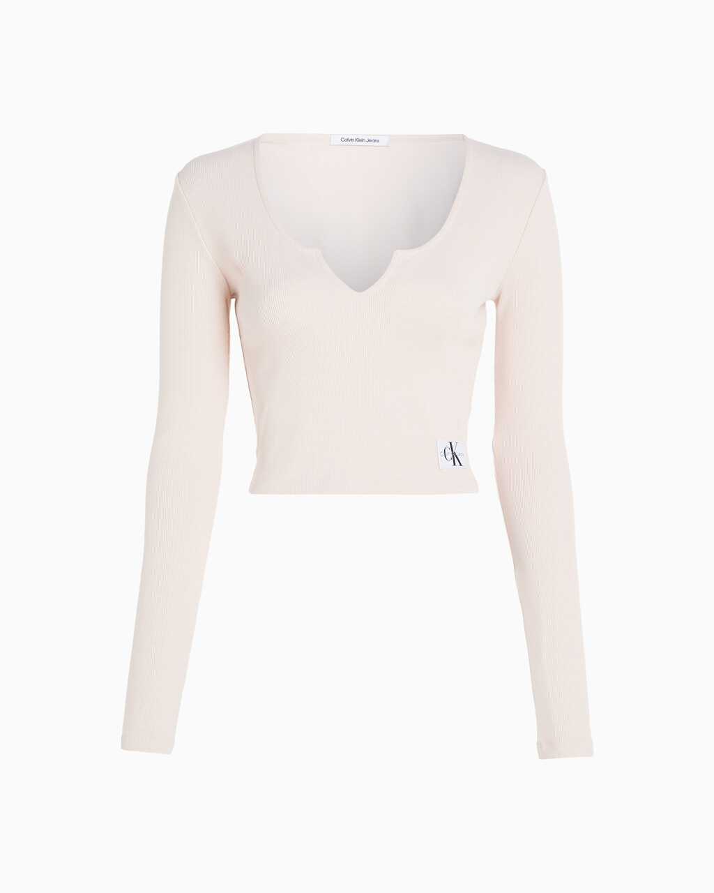 Slim Ribbed Long Sleeve Top, Putty Beige, hi-res