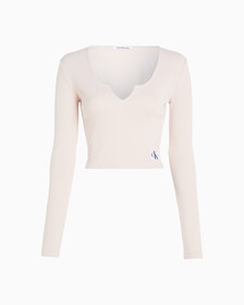 Slim Ribbed Long Sleeve Top, Putty Beige, hi-res