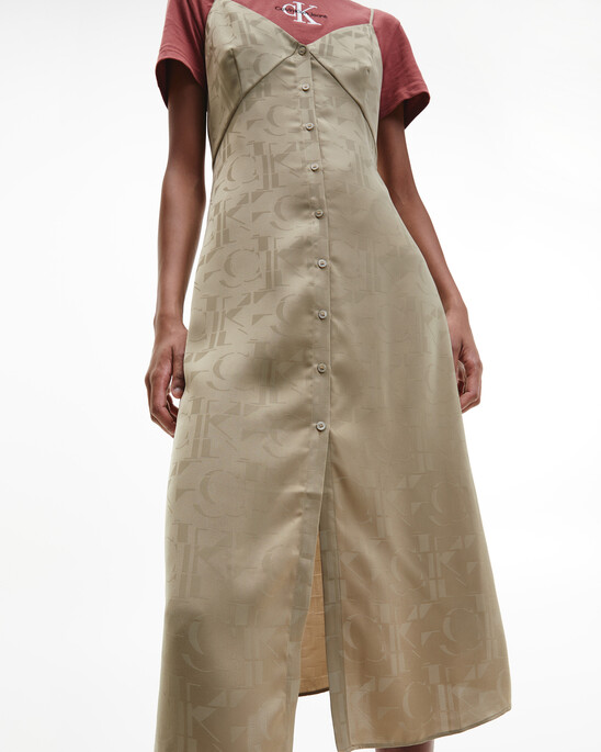 MONOGRAM BUTTON THROUGH SLIP DRESS