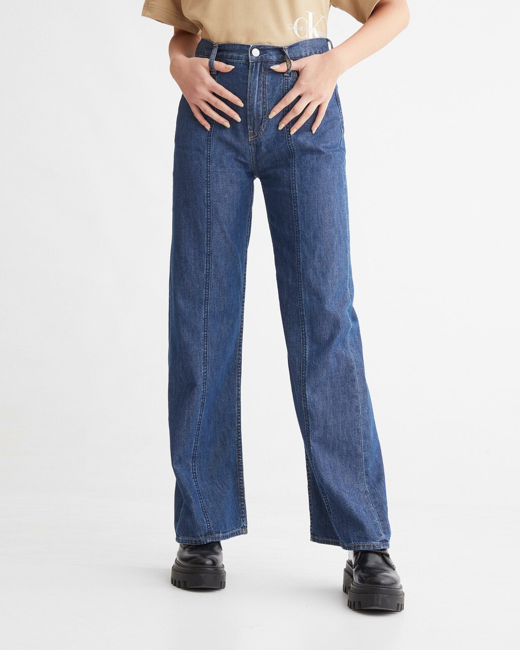 SUMMER TENCEL HIGH RISE WIDE LEG JEANS, Med Front Seam, hi-res