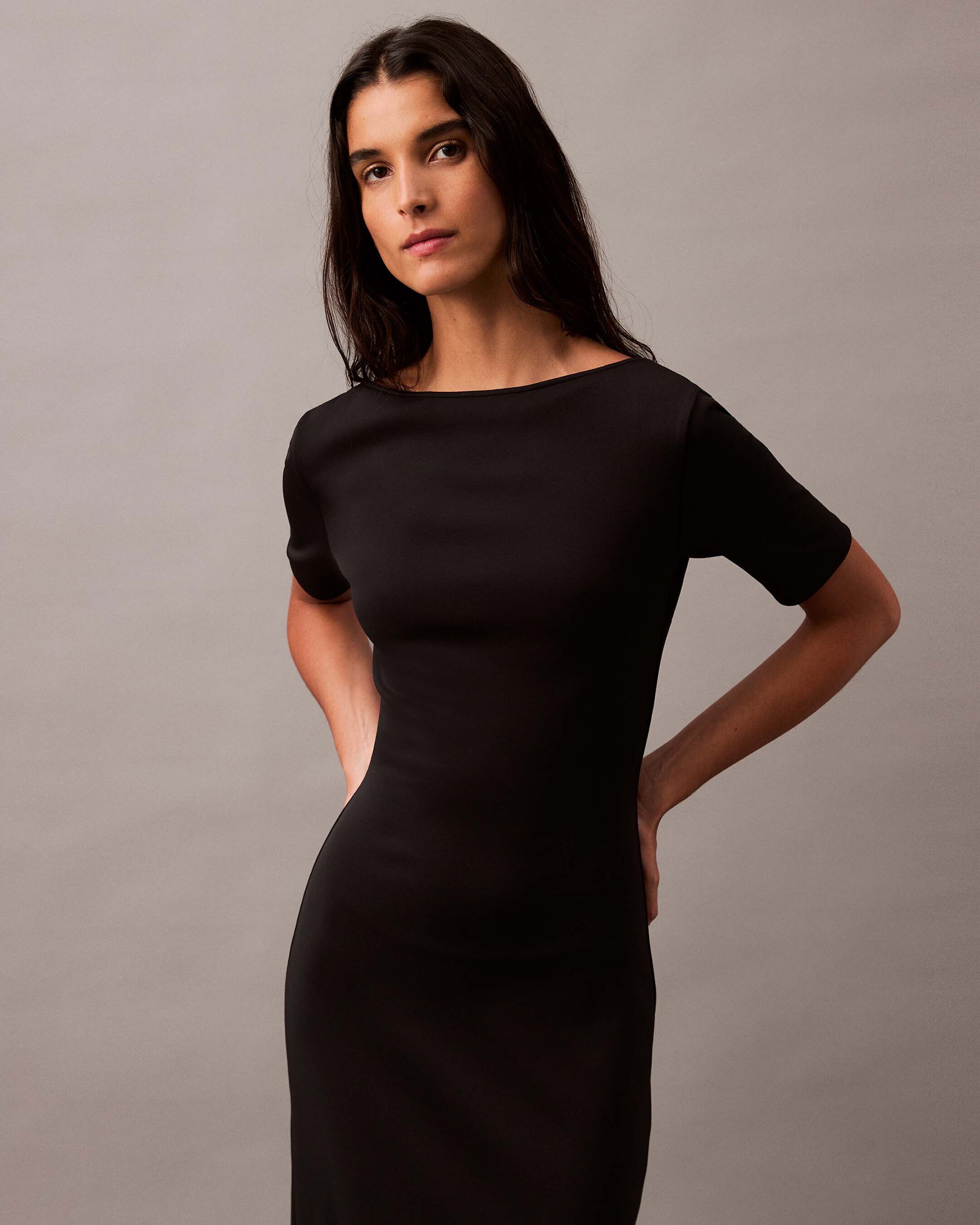 Low back jersey dress clearance