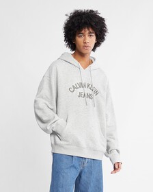 Curved Logo Relaxed Hoodie, LT GREY HEATHER, hi-res