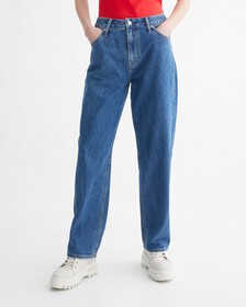SUSTAINABLE 90'S STRAIGHT JEANS, Dark Blue BACK EMBRO, hi-res