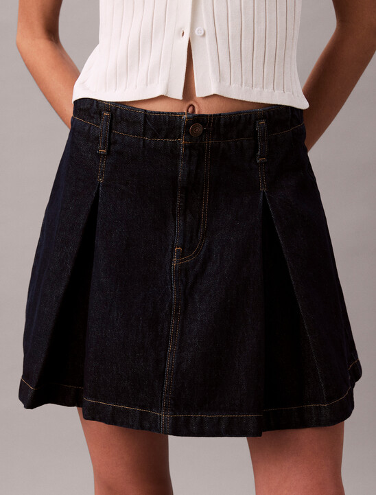 Pleated Denim Skirt