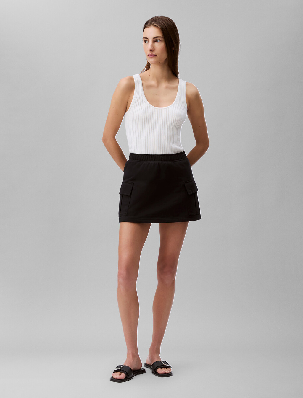 Cotton Terry Cargo Mini Skirt, Black, hi-res