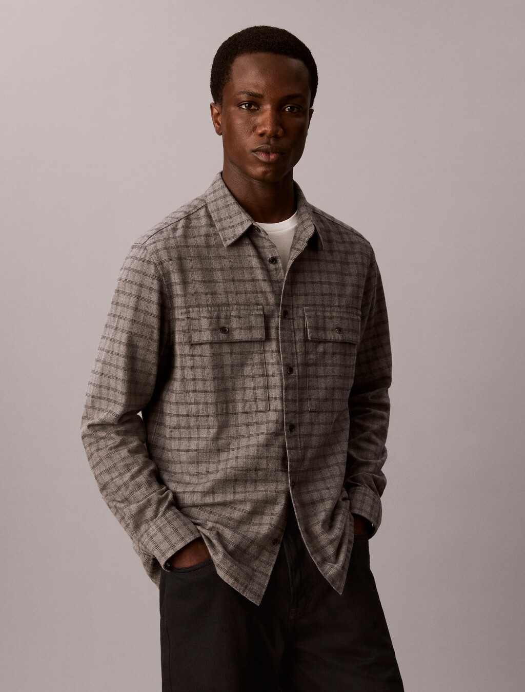 Check Flannel Button-Down Shirt, Charcoal Heather, hi-res