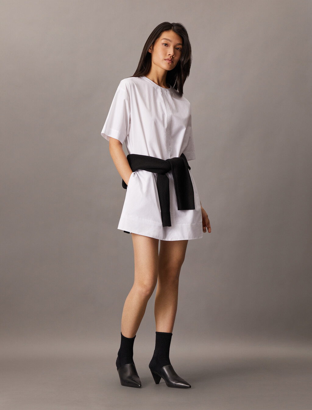 Cotton Relaxed Mini T-Shirt Dress, Brilliant White, hi-res