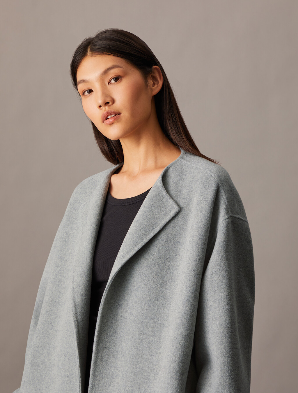 Double Face Cashmere Wool Short Coat, B10 Grey Heather, hi-res
