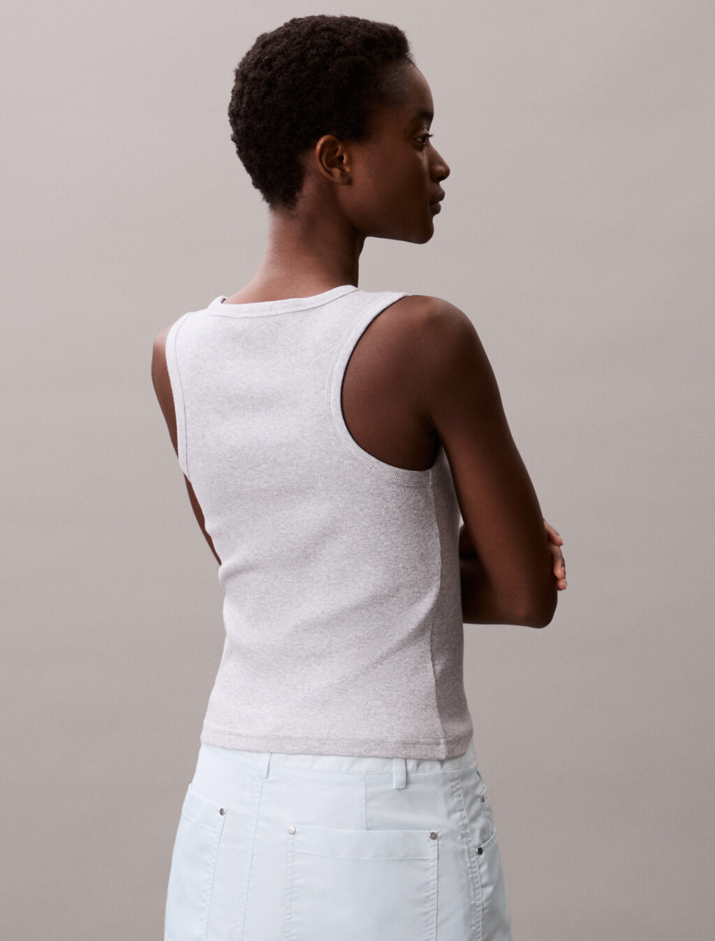 Cotton Stretch Rib Tank Top, BC06 Grey Heather, hi-res