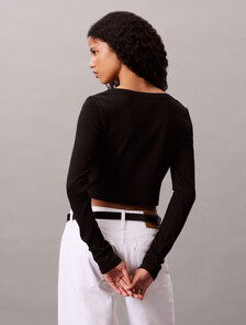 Cropped Ribbed Cotton Cardigan, Black, hi-res