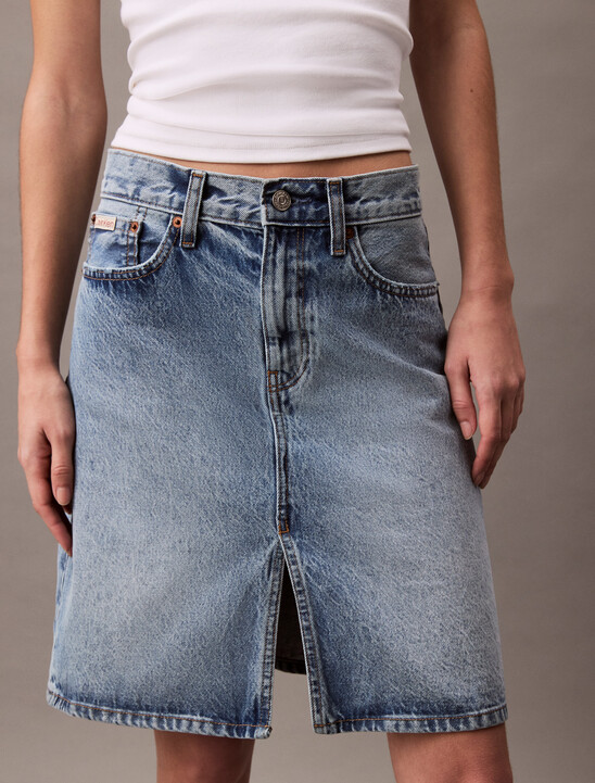 Front Slit Midi Denim Skirt