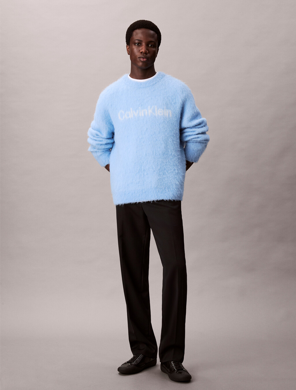 Brushed Alpaca Wool Blend Monogram Logo Sweater, Track Blue, hi-res