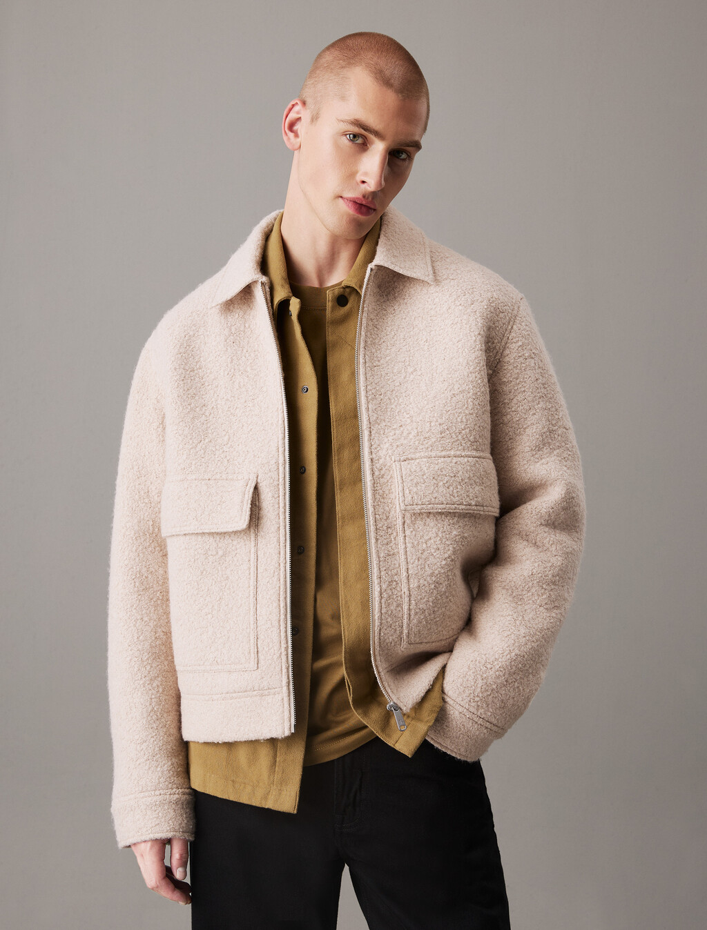 Relaxed Bouclé Wool Jacket, Moonbeam, hi-res