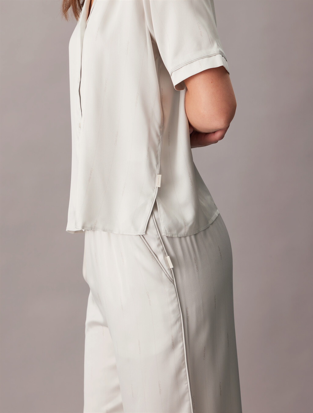 Satin Sheen Pyjama Shirt, 18724 STITCH STRIPE LOGO+Chalk, hi-res