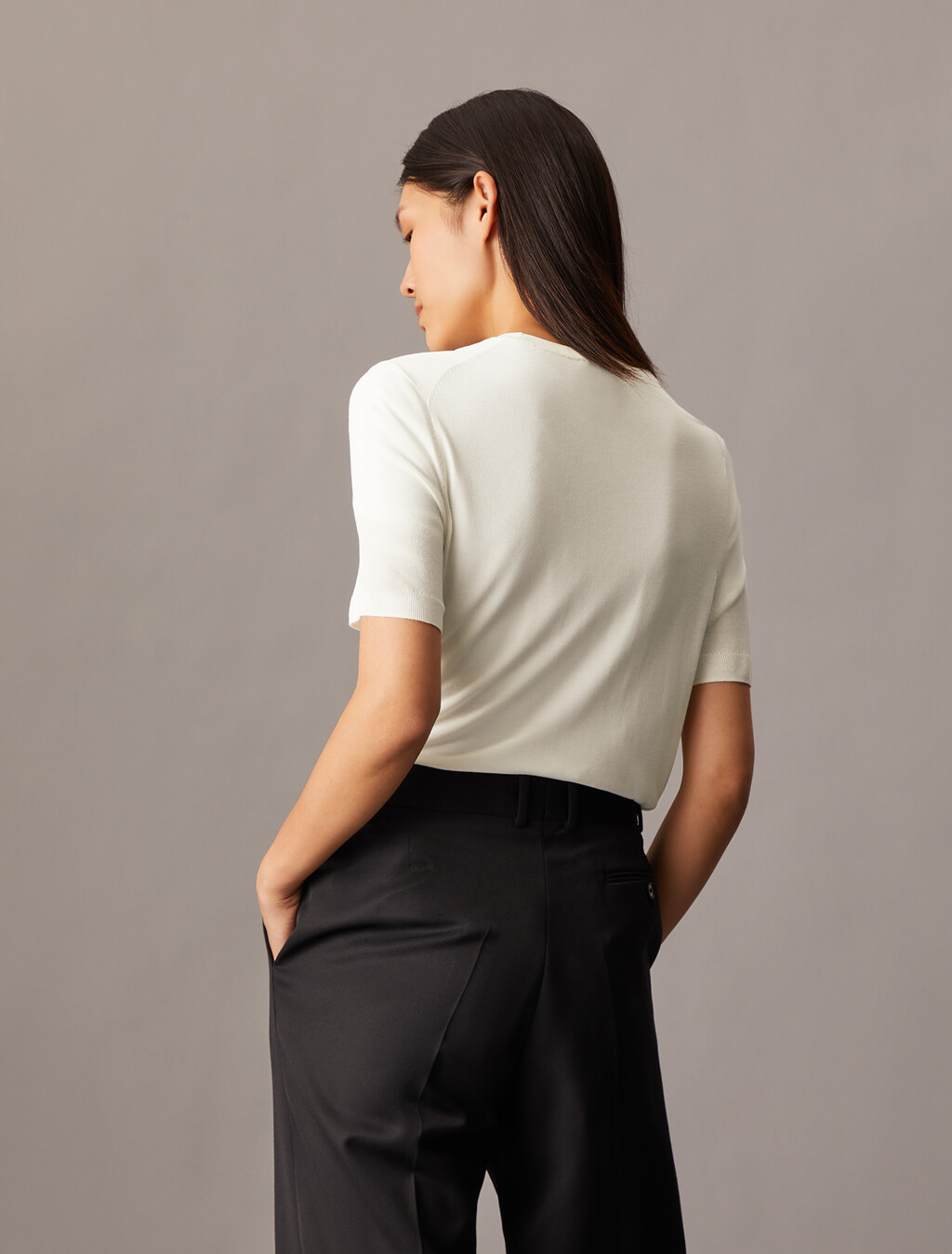 Fine Gauge Viscose Short Sleeve Sweater, Vanilla Ice, hi-res