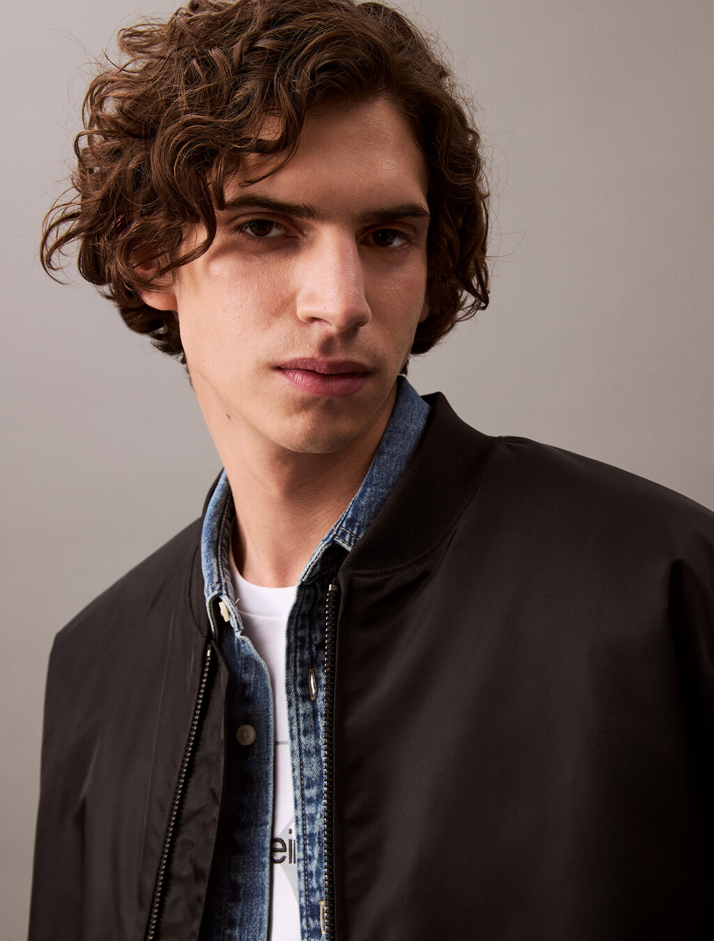 Padded Nylon Bomber Jacket, Black, hi-res