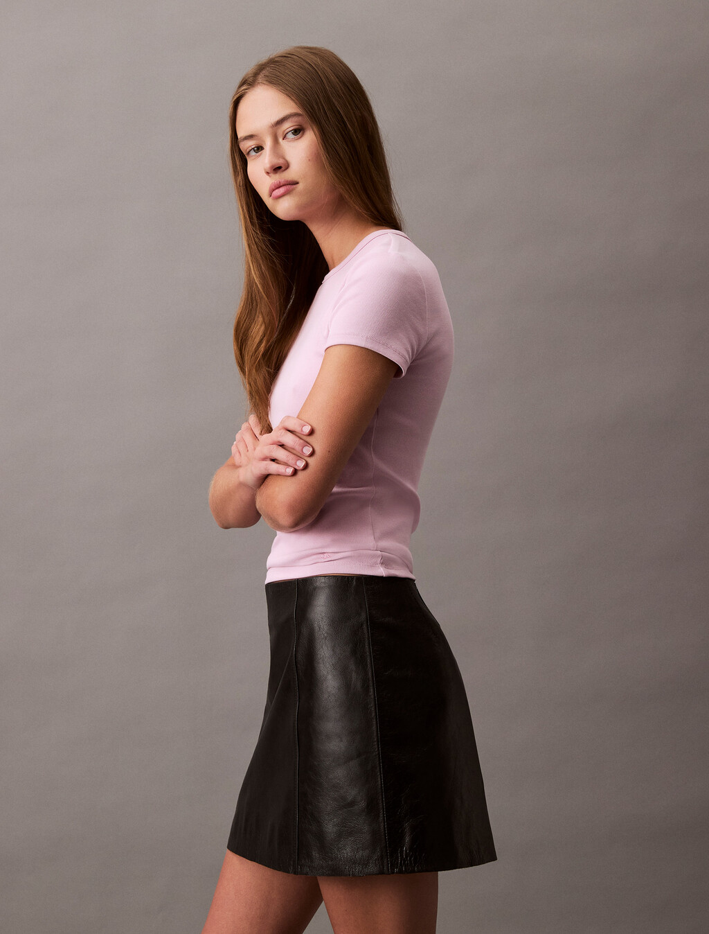 Leather Mini Skirt, Black, hi-res