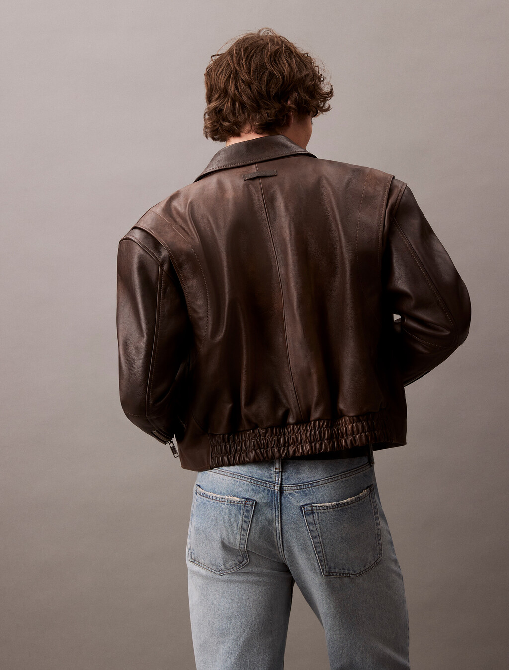 Leather Cropped Biker Jacket, Dusty Umber, hi-res