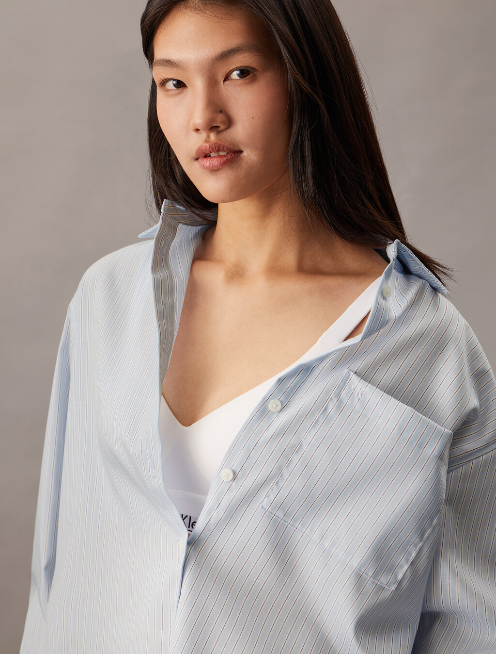 Breathable Monogram Relaxed Shirt, 19454 CHAMBRAY BLUE/ WHITE/ NIGHT SKY STRIPE+chamb, hi-res