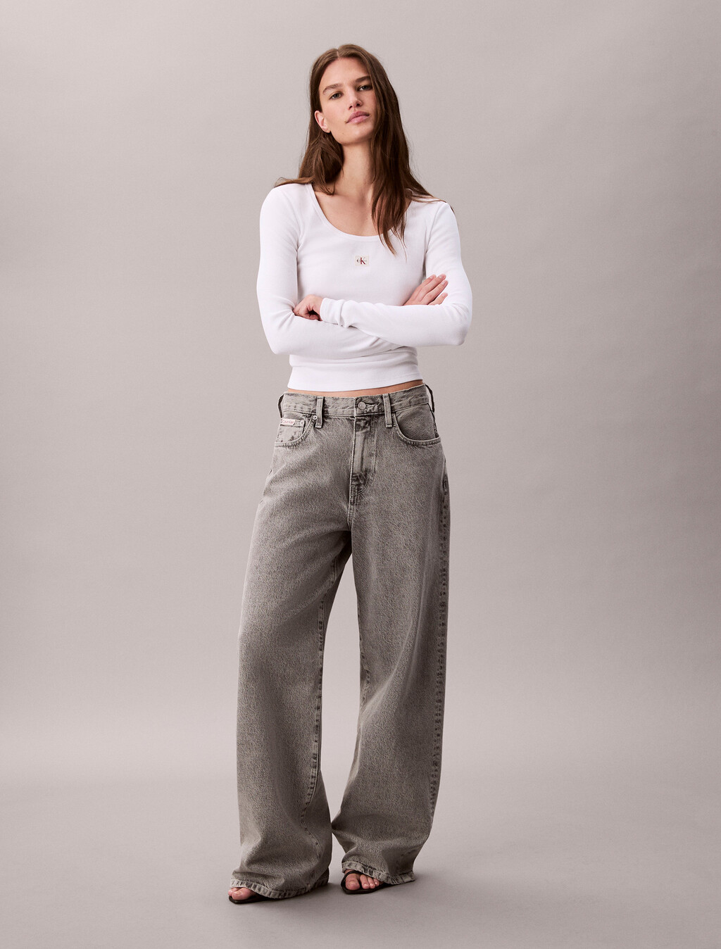Ribbed Cotton Long Sleeve Top, Brilliant White, hi-res