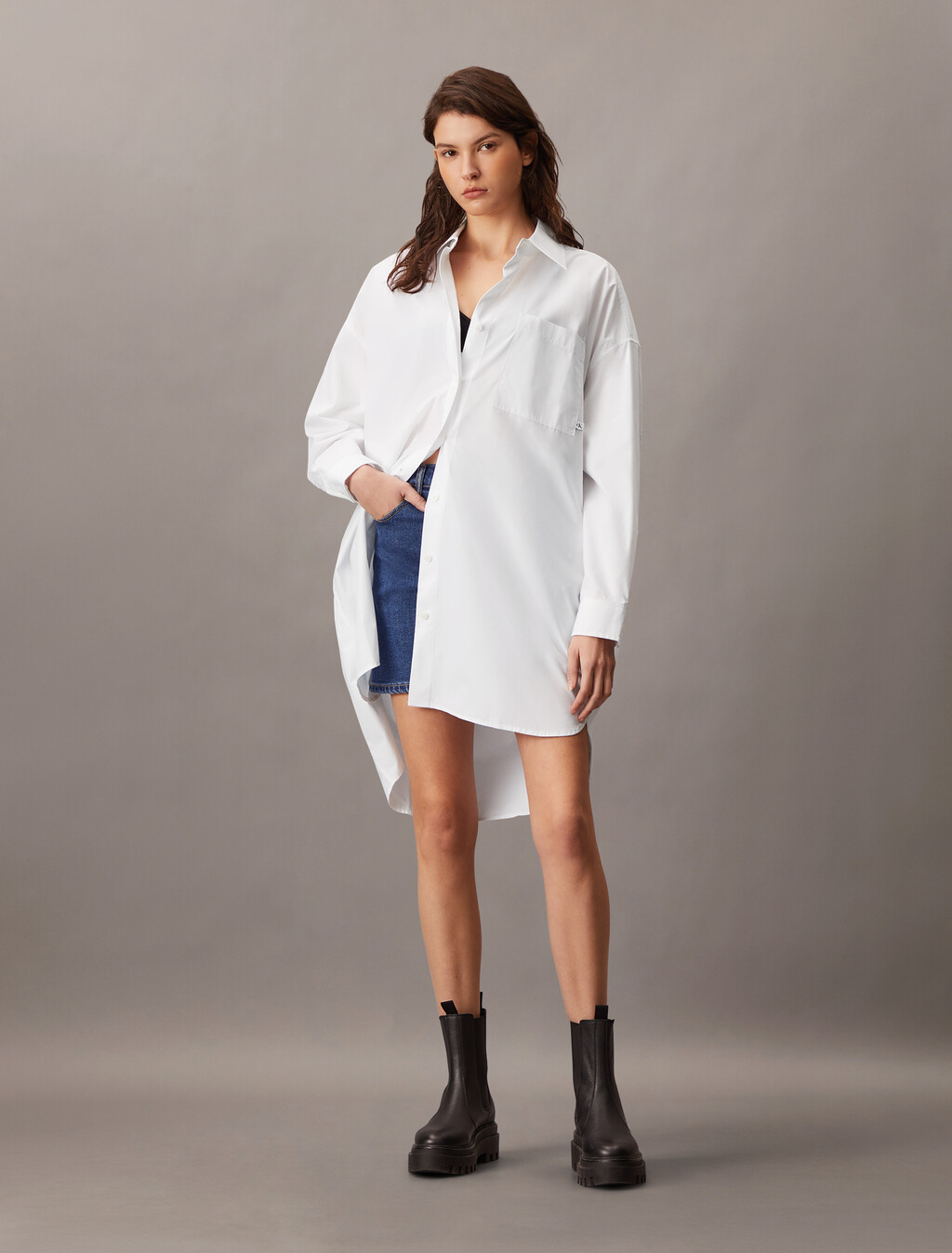 Poplin Shirt Dress, Brilliant White, hi-res