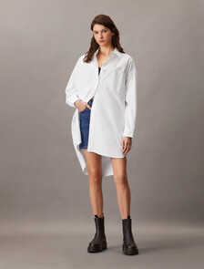 Poplin Shirt Dress, Brilliant White, hi-res