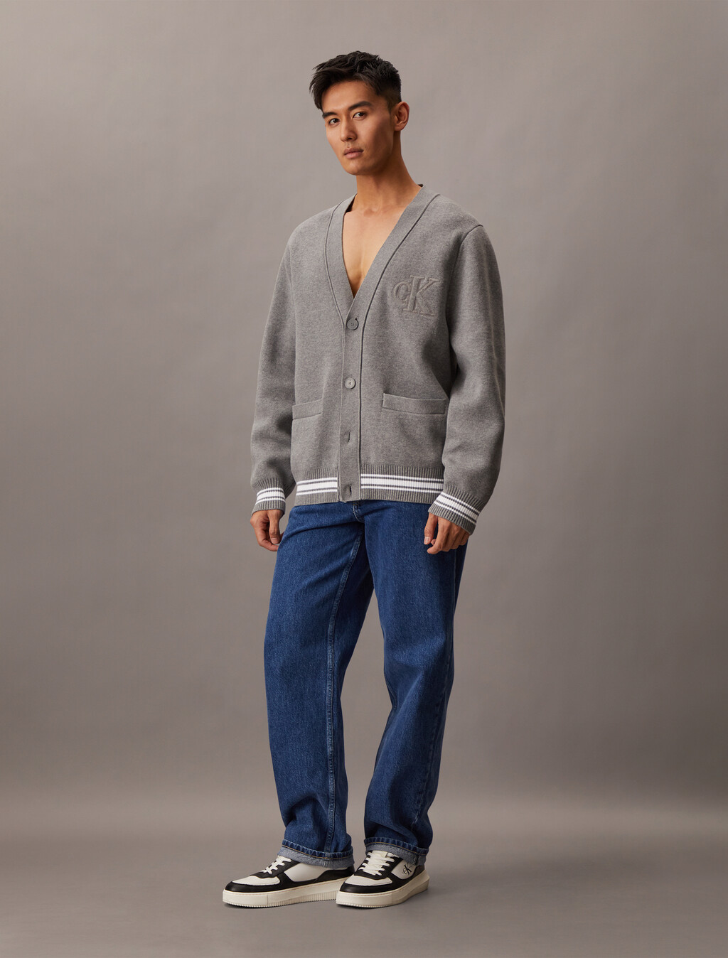 Varsity Knit Cardigan, B30 Grey Heather, hi-res