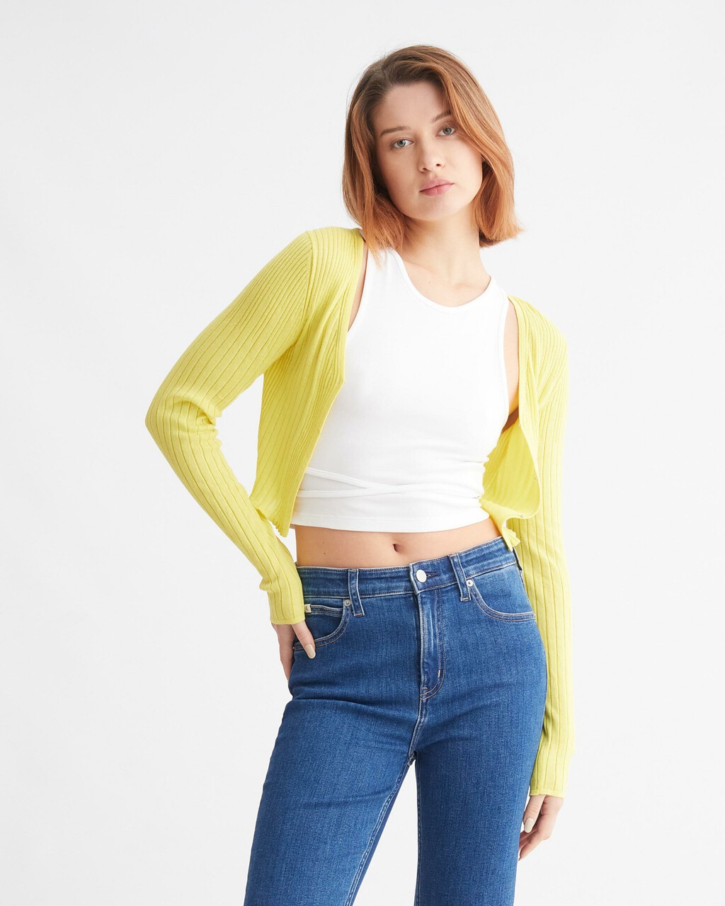 Smooth Cotton Rib Cardigan, GREEN SHEEN, hi-res
