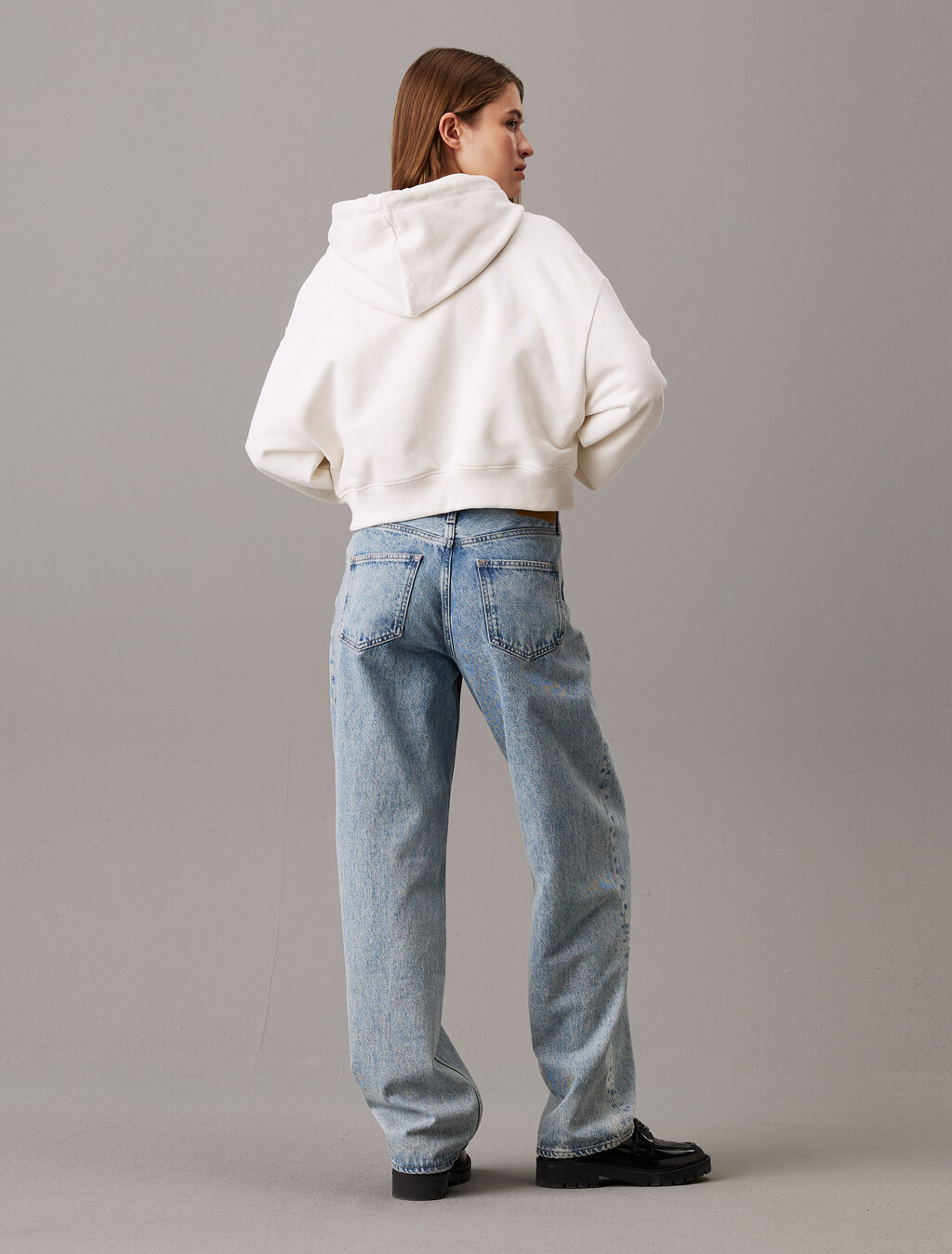 Cropped Chenille Monogram Hoodie, Ivory, hi-res