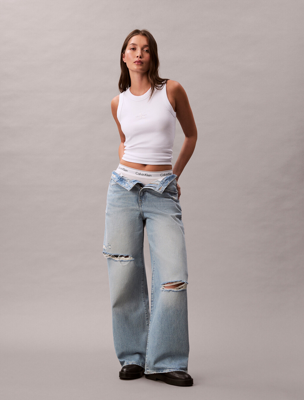 Monogram Rib Knit Tank Top, Brilliant White, hi-res