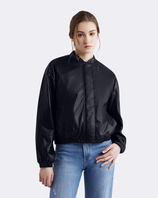 Essential Casual Faux Leather Bomber Jacket