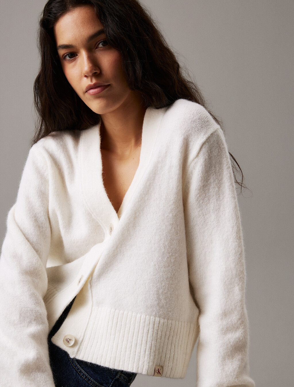 Plush Wool Blend Cardigan, Ivory, hi-res