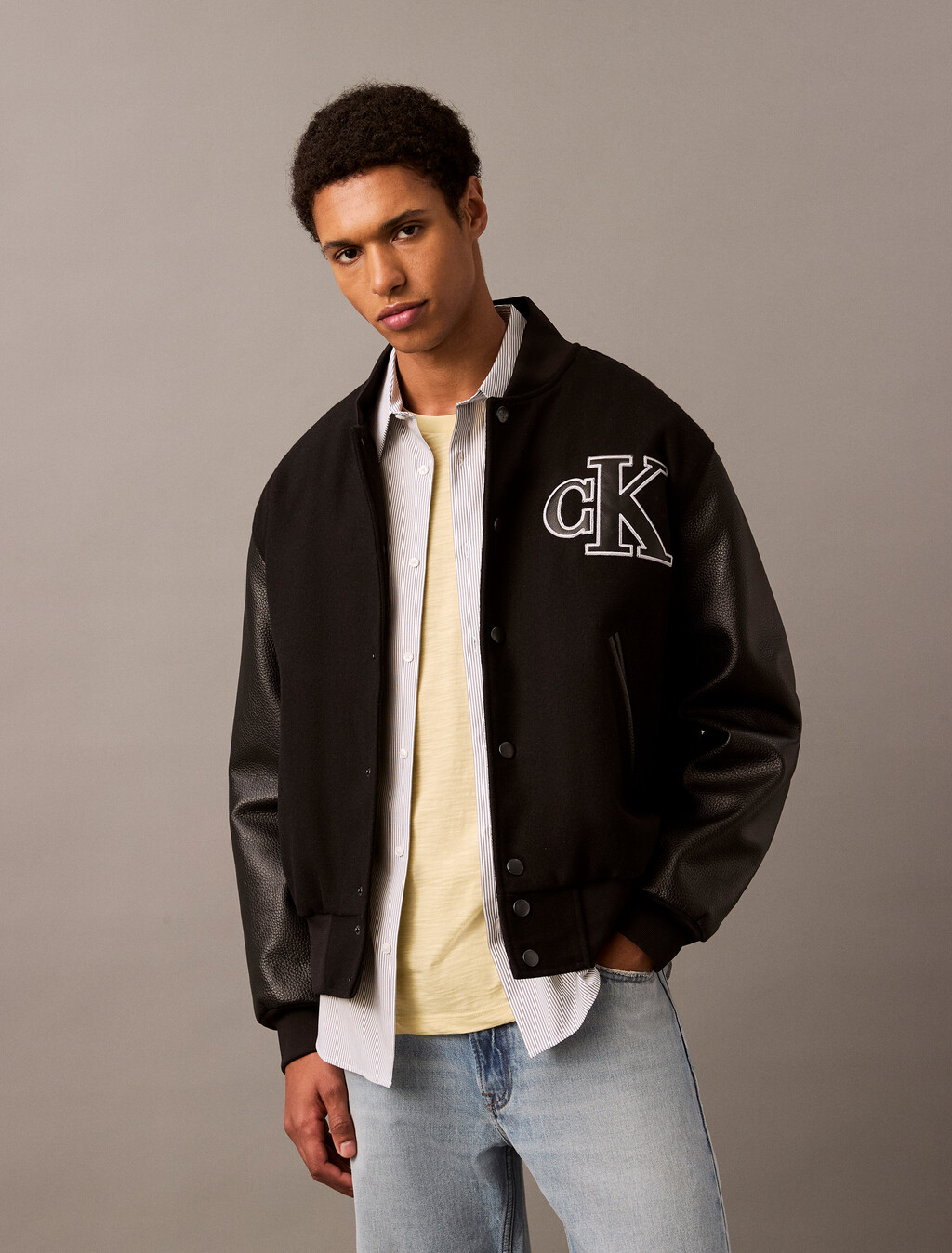 Varsity Bomber Jacket, Black, hi-res